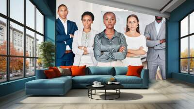 Diversity, leadership and portrait of business people with serious face, arms crossed in office. Teamwork, collaboration and group of men and women in workplace with confidence, power and strength Wall mural