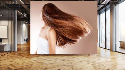 Beauty, hairstyle and hair care of woman in studio on a brown background. Haircare, cosmetics and aesthetics of young female model with balayage after salon treatment for healthy growth and texture. Wall mural