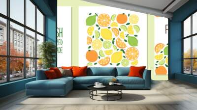 Cute set of Citrus Fruits Lemon, Lime and Orange backgrounds in vivid tasty colors ideal for Fresh Lemonade Wall mural