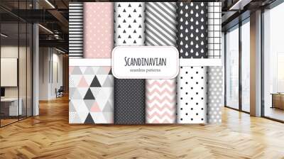 Cute set of Scandinavian geometric seamless patterns in neutral palette colors, vector illustration Wall mural