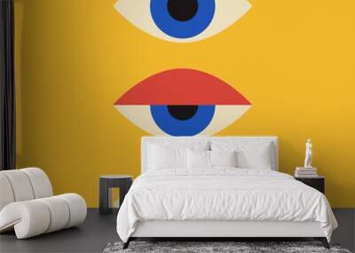 Minimal 20s geometric design with eyes, vector template with primitive shapes elements Wall mural