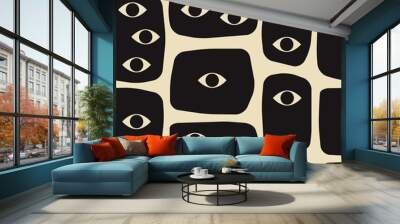 Seamless pattern with strange surreal creatures with eyes Wall mural