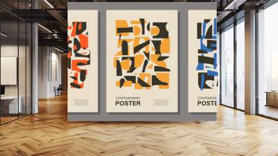 Set minimalist wall art posters with abstract shapes contemporary style collage Wall mural