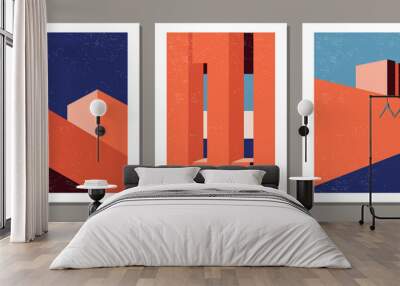 Set of contemporary geometry architecture posters in mid century modern style Wall mural