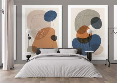 set of minimal posters with abstract organic shapes composition in trendy contemporary collage style Wall mural