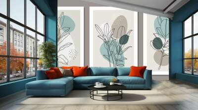 Set of minimalist botanical branch with leaves abstract collage Wall mural