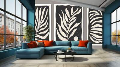 Set of minimalist botanical composition with leaves abstract collage Wall mural