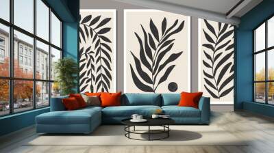 Set of minimalist botanical composition with leaves abstract collage Wall mural