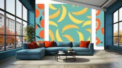 Set of minimalist cut out collage style fruit seamless pattern Wall mural