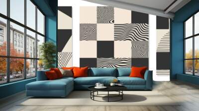 Set of trendy motley seamless pattern with abstract paper cut elements shape Wall mural