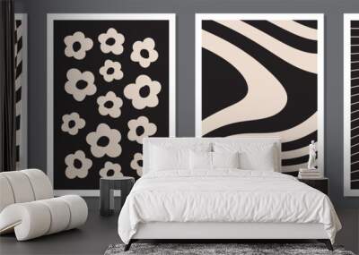 Set of trendy retro 1970s style abstract posters Wall mural