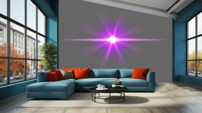 Purple digital lens flare or beam isolated on png or transparent background, galaxy magic and ray of light with star. Spark, flash and abstract with sparkle, glow and shine, bright and flashing color Wall mural