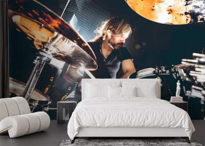  Live music and rock band on stage.Music background. Playing drum and music concert concept. Wall mural