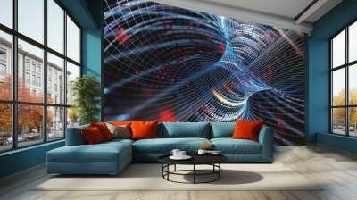 Abstract background of technology, science and cloud computer.Wallpaper of tech concept pattern and big data structure.Net and source code. 3d illustration Wall mural