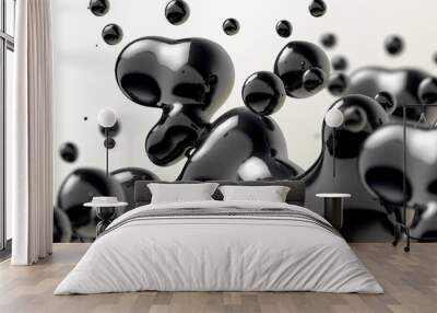 Abstract black liquid drops background.3d illustration.Ink or fluid shapes.Science physics and chemistry Wall mural