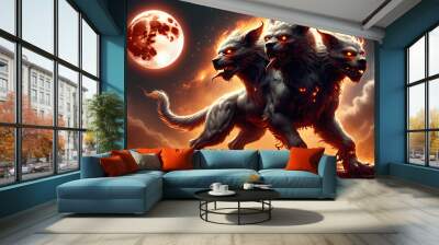 Cerberus, the three head guardian of the entrance to the underworld in Greek mythology. 
 Wall mural