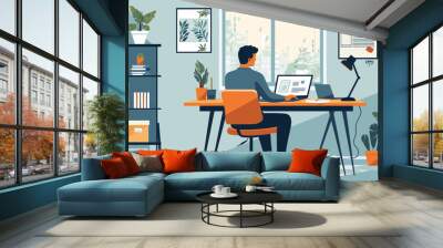 Business Man Working from Home - Flat Illustration Wall mural