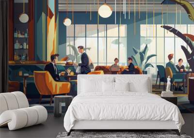 Depicting business travelers mingling with local professionals or relaxing at the hotel. Wall mural