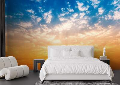 Panorama background of cloudy blue and orange sky Wall mural