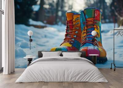 boots in snow Wall mural