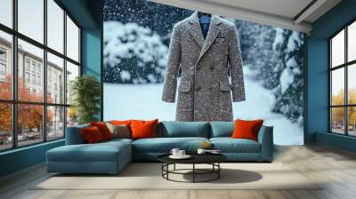 woolen long overcoat in the snow Wall mural