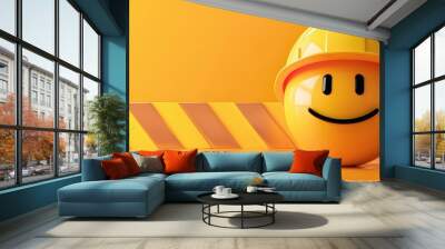 Un emoji avec un casque de chantier pour sensibiliser sur la sécurité au travail Wall mural