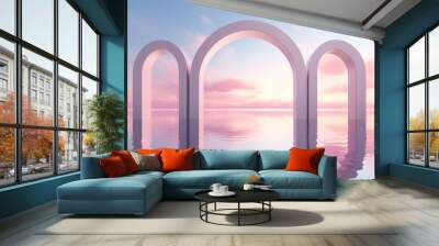 A majestic arch standing in the middle of a serene lake Wall mural