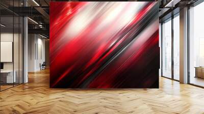 Abstract red and black diagonal light streaks, dynamic motion concept Wall mural