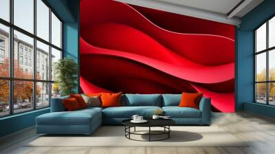 Abstract red wave pattern with flowing curves, vibrant design concept Wall mural