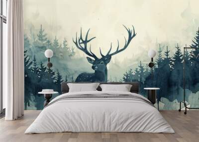 Abstract watercolor painting of a deer in the forest Wall mural