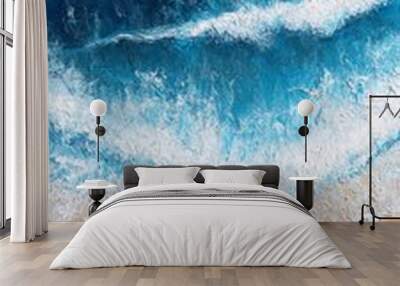 Aerial view of ocean waves crashing on sandy beach, abstract painting. Coastal art concept Wall mural