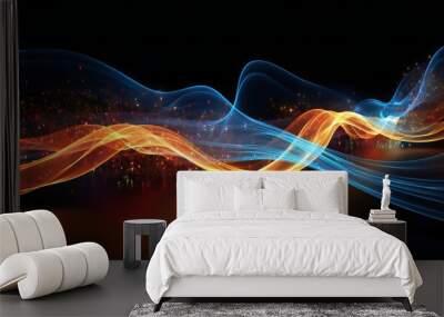 An abstract blue and orange wave design Wall mural