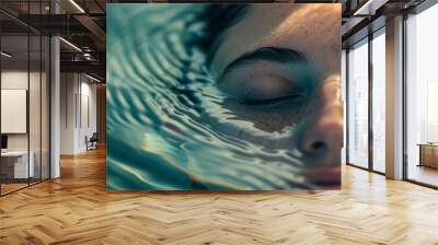 Close-up of a woman's face submerged in water Wall mural