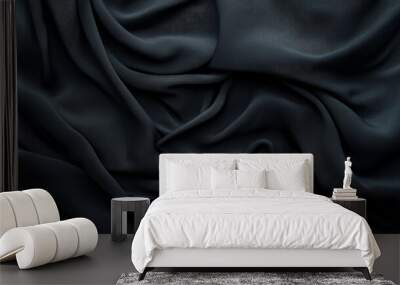 Close-up of dark fabric in folds, textile texture. Elegant and luxurious material concept Wall mural