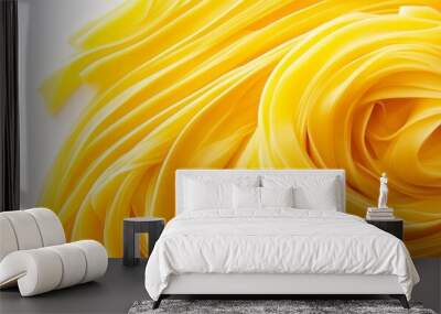 Close-up of uncooked yellow pasta on white background, abstract food texture concept Wall mural