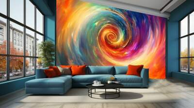 Colorful abstract swirl pattern with bright hues, vibrant motion. Digital art and creativity concept Wall mural