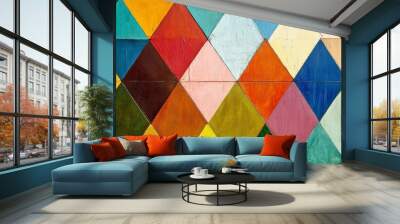 Colorful geometric pattern with painted wooden blocks, artistic design concept Wall mural