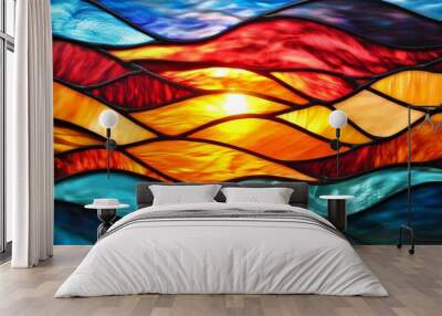 Colorful stained glass depicting abstract sunset Wall mural