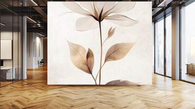 Delicate white floral illustration on textured background, minimalist elegance in nature-inspired art Wall mural