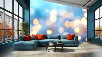 Glowing bokeh lights on a blue background, festive abstract design. Celebration and holiday concept Wall mural