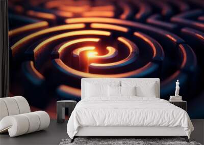 Glowing spiral maze in warm light, abstract pattern. Creativity and complexity concept Wall mural