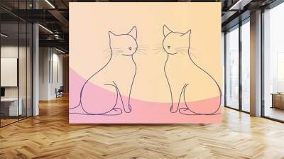 Line art of two cats against pastel gradient Wall mural