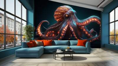 Neon psychic wave kraken animal created with generative ai technology Wall mural