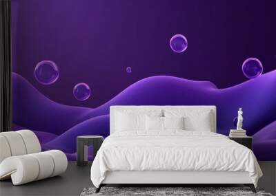 Purple waves with floating bubbles, abstract concept Wall mural