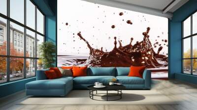 Splash of melted chocolate on white background, motion and texture concept Wall mural