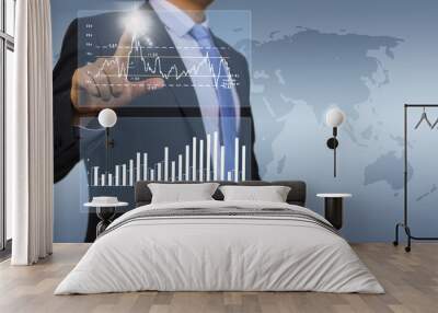 business man working with financial chart Wall mural