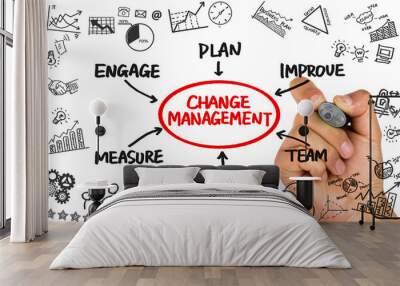 change management flowchart hand drawing on whiteboard Wall mural