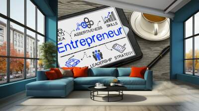 entrepreneur concept with business elements drawn on tablet pc Wall mural