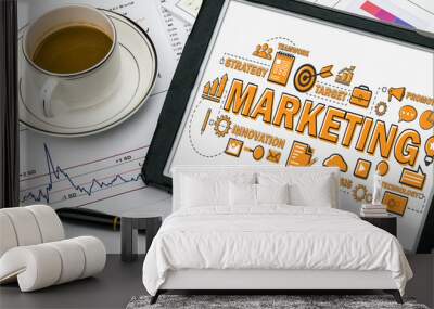 Marketing concept Chart with keywords and icons on tablet pc Wall mural