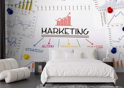 marketing concept with financial graph and chart Wall mural